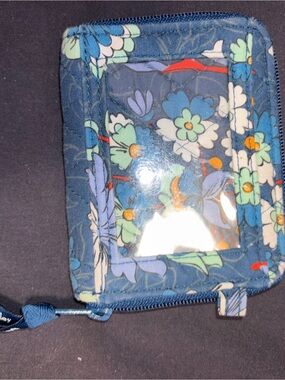 Vera Bradley Navy Blue Floral ID Wallet with Teal & White Accents